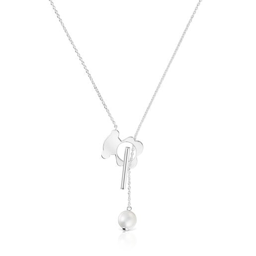 Collar corto oso de plata y perla cultivada I-Bear