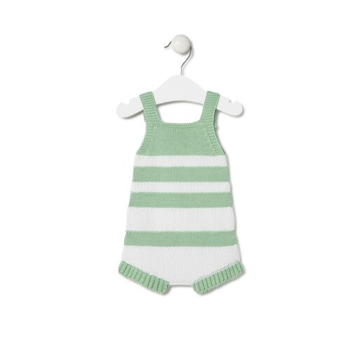 Macacão curto de malha de bebé Tricot às riscas verde