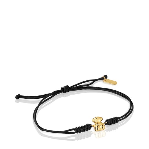 Pulsera de nylon negro y oso de oro Bold Bear