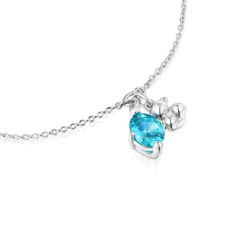 Pulsera cadena motivo oso de plata y zafiro azul creado en laboratorio Bold Bear LGG