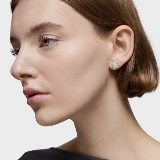 10 mm silver and mother-of-pearl bear Earrings TOUS Icon Color