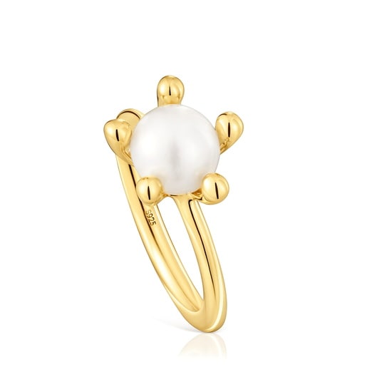 Anell amb bany d'or 18 kt sobre plata i perla cultivada TOUS Garden