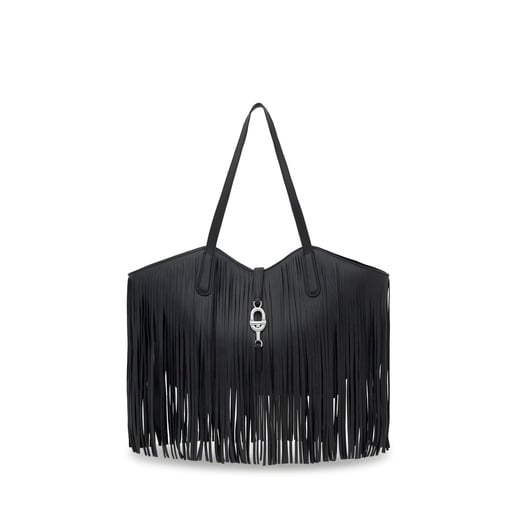 Tote bag in pelle nera media con frange TOUS MANIFESTO