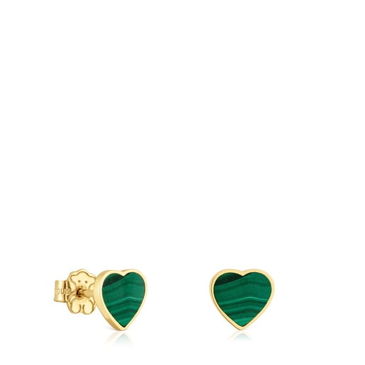 Brincos coração em ouro de 14 K e malaquite XXS