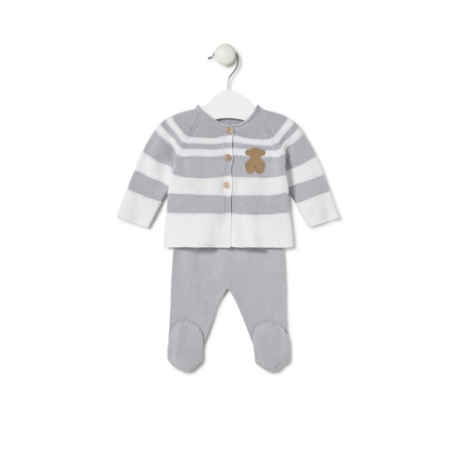 Conjunto de malha de bebé Tricot às riscas cinzento