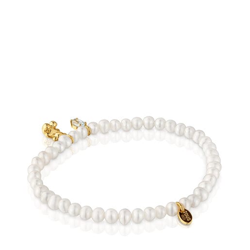Pulsera elástica con baño de oro sobre plata, perla cultivada y topacio Bold Bear
