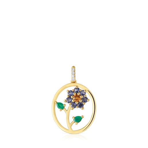 Dije medalla de oro, gemas y diamantes Daisy