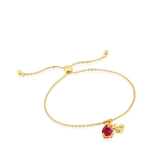 18kt gold plating over silver bear motif chain Bracelet with lab-grown ruby Bold Bear LGG