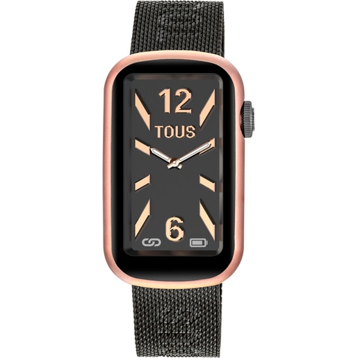 Reloj smartwatch con brazalete de acero IP gris y caja de aluminio en color IPRG rosado TOUS T-Band Mesh
