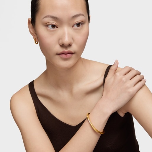 Pulsera esclava con baño de oro 18 kt sobre plata y diamantes creados en laboratorio Line LGD