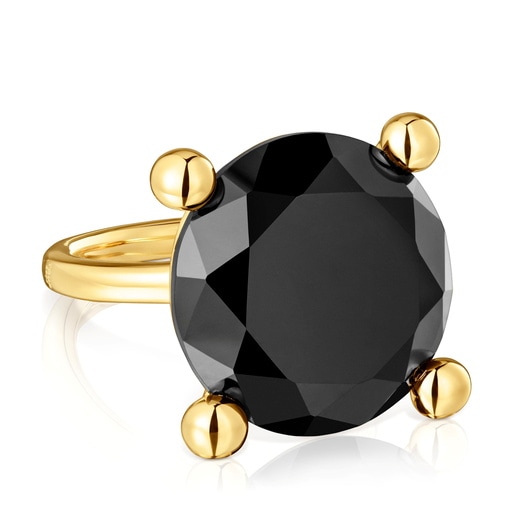 Bague en argent plaqué or 18 ct et onyx grande Color Black