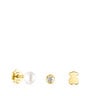 Pack of gold TOUS Pearl ear Piercings with diamond and pearl