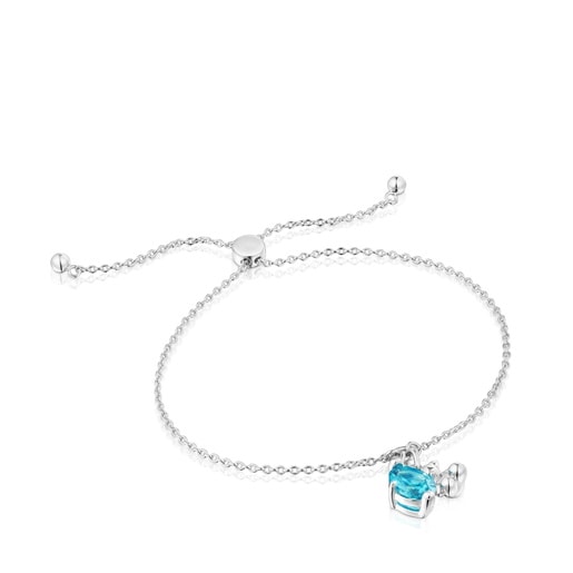 Silver bear motif chain Bracelet with lab-grown blue sapphire Bold Bear LGG