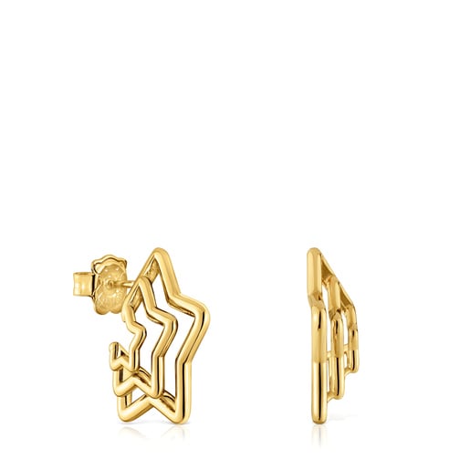 Aros pequeños triple estrella con baño de oro 18 kt sobre plata Bickie