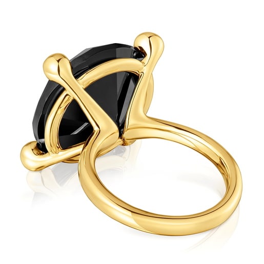 Bague en argent plaqué or 18 ct et onyx grande Color Black