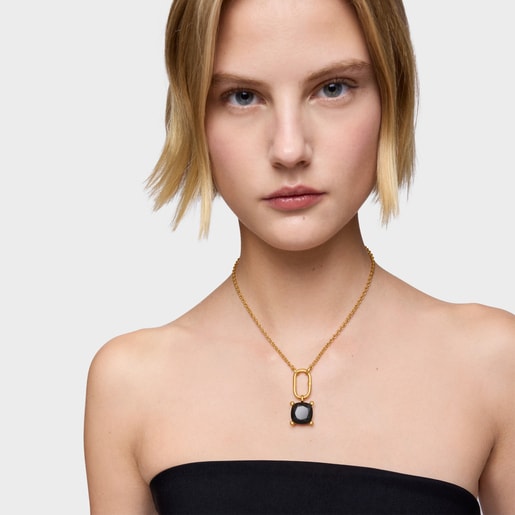 Pendentif en argent plaqué or 18 ct et onyx grand Color Black