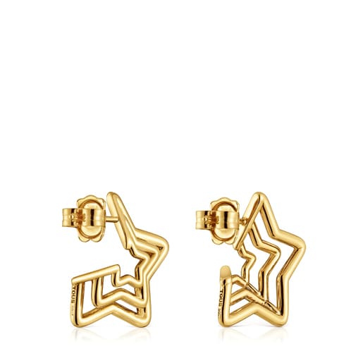 Aros pequeños triple estrella con baño de oro 18 kt sobre plata Bickie