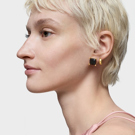 Boucles d’oreilles en argent plaqué or 18 ct et onyx Color Black